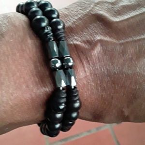 Mens Wood, Magnetic Hematite Bracelet Set …